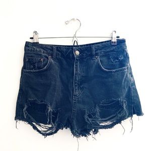 Black Ripped Moto High-Waisted Denim Shorts